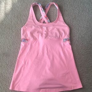 Lululemon pink floral detail tank size 8